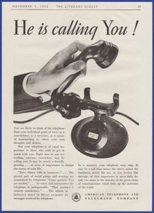 Vintage 1932 AMERICAN TELEPHONE & TELEGRAPH BELL SYSTEM Phone Ephemera Print Ad - Picture 1 of 1