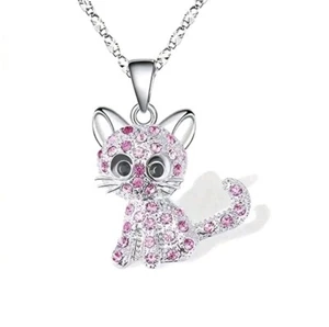 Collier pendentif chat en strass et sa chaîne de 50 cm, Neuf - Imagen 1 de 1