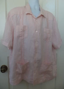 CUBAVERA 100% Linen Pink Dogwood Guayabera Short Sleeve Shirt Men's Size XXL - Picture 1 of 18