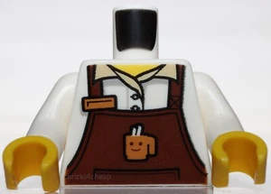 Lego Torso Reddish Brown Apron with Coffee Cup and Name Tag - Picture 1 of 2