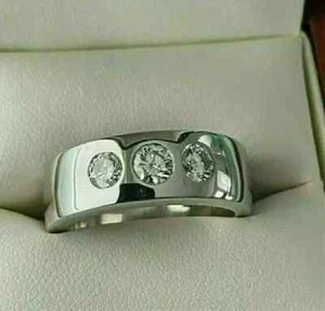2Ct Round Cut White Moissanite Men's Engagement Ring 14K White Gold Plated - Picture 1 of 4