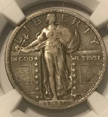 1919-s Standing  Liberty Quarter, NGC VF30, rare date - Image 1 of 4