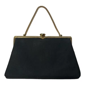 Vintage Coblentz Original Schwarz Satin Goldrahmen Abend Clutch Handtasche Gold Kette - Bild 1 von 14
