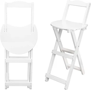 Folding Bar Stool 24 Inch Counter Height Stools with Backrest and Footrest, Port - Picture 1 of 9