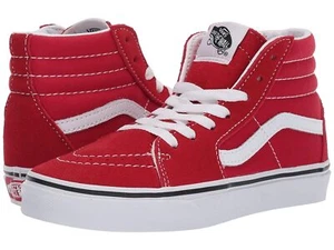Vans SK8 HI Kids/Unisex Racing Red White Canvas HighTop Skateboard Shoes sz 10.5 - Picture 1 of 3