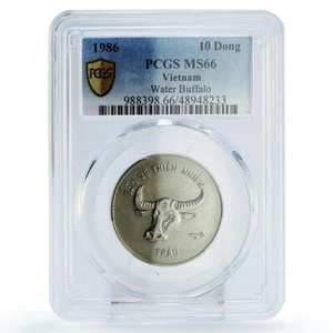 Vietnam 10 dong Conservation Wildlife Buffalo Bull Fauna MS66 PCGS Ni coin 1986 - Picture 1 of 2