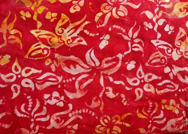 Batik Cotton Quilting Craft Fabric Sewing Fat Quarter / Meters Red Orrchids - Image 1 of 3