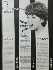 PUBLICITÉ DE PRESSE 1961 GARNIER 3 SHAMPOOINGS MOELLE SATINANT CRISTAL COLOR - Imagen 1 de 1