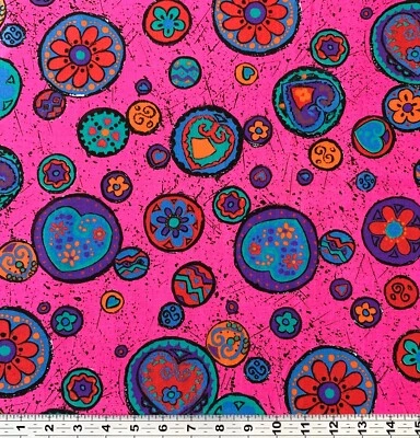 Vintage Marcus Brothers Textiles Fabric Geometric 1yd12”x44” Pink Hearts Floral - Image 1 of 2