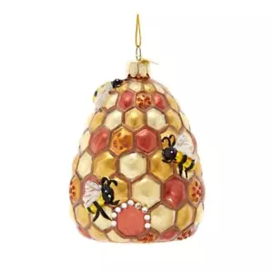 "ADORNO DE VIDRIO COLMENA DE ABEJA 4" Hermoso Detallado Miel Colmena Árbol de Navidad Adorno - Imagen 1 de 2