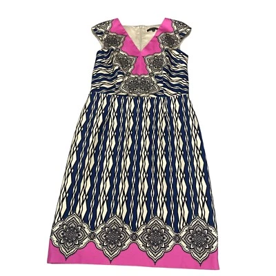 Vestido Vaina David Meister Para Mujer Talla 12 Multi Geométrico Manga Gorra Cremallera Trasera Foto 1 de 4