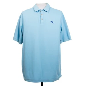 Tommy Bahama Mens XL Light Blue Solid Logo Rugby Polo SS Shirt - Picture 1 of 7