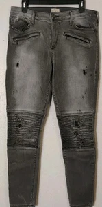 True Religion Halle Mid Rise Super Skinny Jeans Size 31 Grey Black Denim - Picture 1 of 12