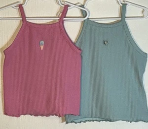 H&M Little Girl 5T/6 Top-Lot of 2 Spaghetti Straps Ribbed Blue and Pink EUC - Picture 1 of 14