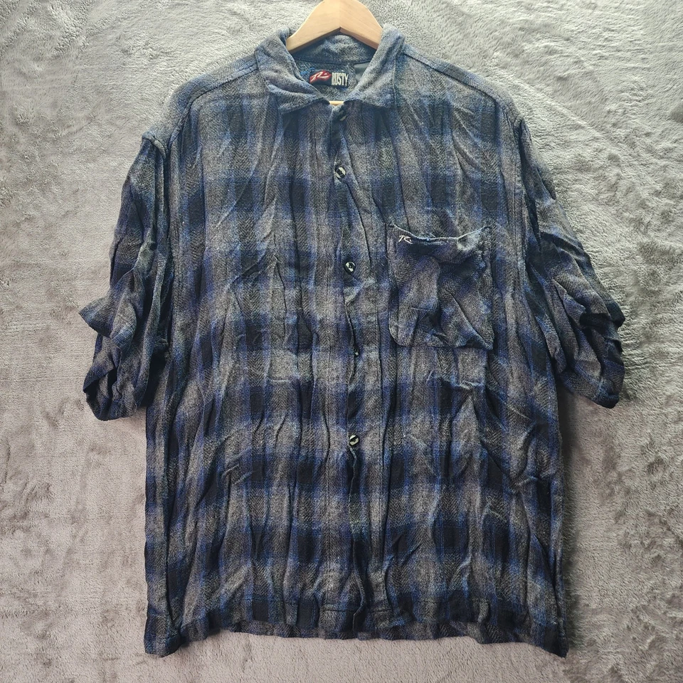 Rusty Surf Co. Camisa Vintage A Cuadros Abotonada Azul Gris Manga Corta Patinador XL Foto 1 de 4