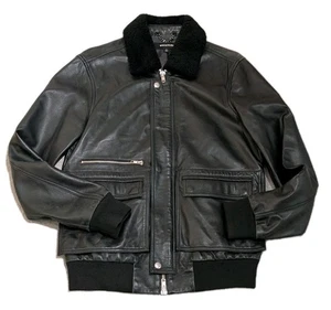 Herren Pfeifen schwarz Vintage Leder Flieger Bomber Jacke Lammfell Kragen Medium - Bild 1 von 14