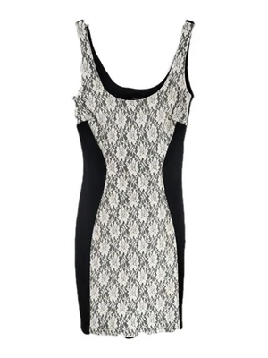 Primark Black Cream Dress Short Bodycon Mini Lace Floral Panel Goth Size 8 - Image 1 of 4