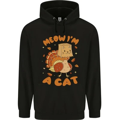 Thanksgiving Christmas Turkey I'm a Cat Mens 80% Cotton Hoodie - Image 1 of 4