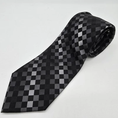 Kenneth Cole Men's 100% Silk Necktie Black Geometric 3.5" Formal Dress Tie - Image 1 of 4