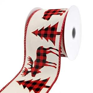 Holiday Cut Outs in Buffalo Plaid Wired Christmas Ribbon, 2-1/2-inch, 10-yard - Picture 1 of 3
