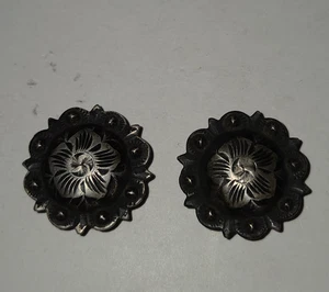 Vtg VOGT Sterling Silver Concho 1" Pair Screwback Western Tack Bridle - A - Picture 1 of 11