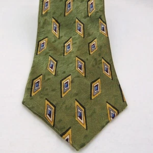 Preswick&Moore 100% Silk Tie Green Gold Blue Geometric Diamond Pattern Handmade - Picture 1 of 7