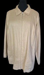 Deane & White Woman 100% Linen Jacket Beige Women’s 2X Full Zip Side Pockets - Picture 1 of 9