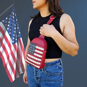 Montana West American Pride Collection US Flag Sling Bag Red - Picture 1 of 7