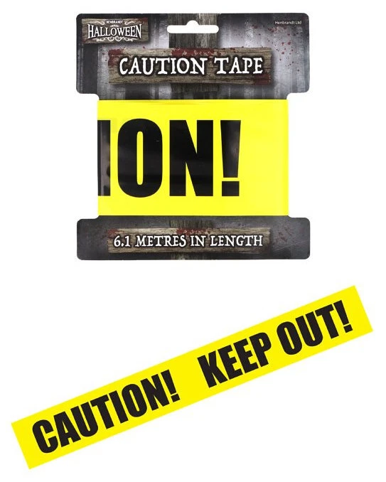 Cinta de advertencia amarilla larga de Halloween - 6,1 m - decoración de fiesta pancarta de pared Foto 1 de 3
