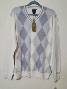 Greg Norman Argyle Sweater Size Large Ivory Gray Long Sleeve Wool Blend NWT - Picture 1 of 11