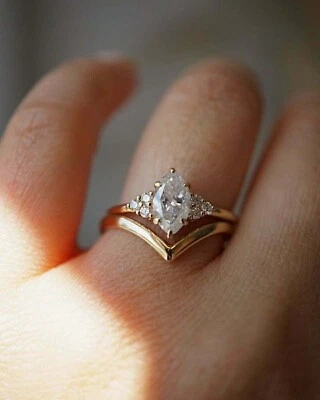 Свадебное обручальное кольцо комплект 2,25 карат маркиза имитация бриллианта 14K желтое золото покрытием - Изображение 1 из 4