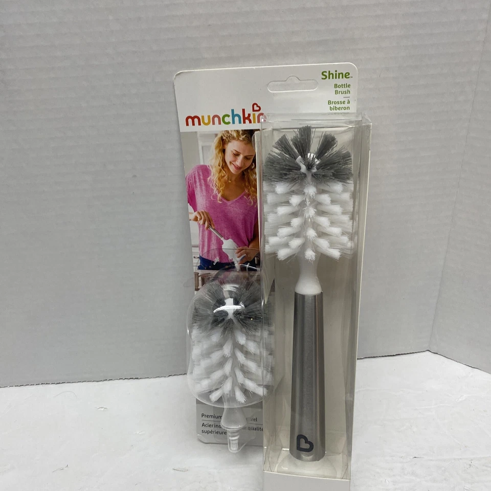 Cepillo para botellas de cerdas Munchkin mango de acero inoxidable con cabezal de repuesto Foto 1 de 2
