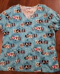 S.C.R.U.B.S. Scrub Top Size LG LOVE HOPE CARE HEAL Healthcare Nursing - Picture 1 of 4