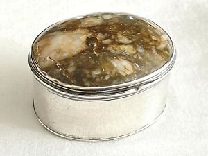 Antique Provincial Silver & Polished Hardstone Snuff Box