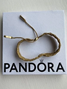 Genuine Pandora Khaki Macrame 14ct Gold Adjustable Bracelet 550711CKH-S HTF - Picture 1 of 10