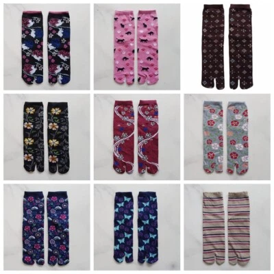 1 par de calcetines tabi japoneses dama color aleatorio dividido dos dedos medias florales cómodos Foto 1 de 4