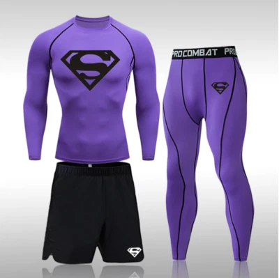 3pc GYM Compression Running Rash-guard Base Layer shorts Leggings MMA BJJ - Image 1 of 4
