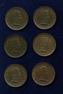 CHILE 20 CENTAVOS COINS: 1943(2), 1946, 1952(2), & 1953 - Picture 1 of 1