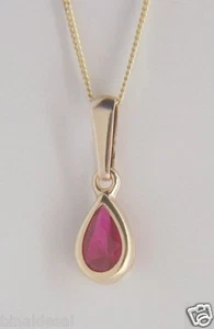 9ct Gold Small Teardrop RUBY Pendant Charm Anniversary B'day GIFT BOX Solid 9k - Picture 1 of 4