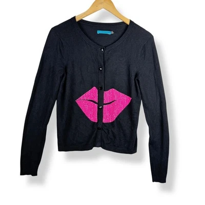 Cárdigan Alice & Olivia Labios Mujer Talla Pequeña Negro Rosa Adornado Suéter Foto 1 de 4