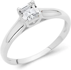 Anillo de compromiso solitario de princesa de 3/4 quilates de oro blanco real de 14 quilates - Imagen 1 de 3