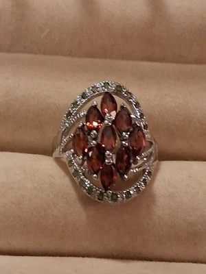 Granate rodolita 6x3 mm y diopsido cromado, placa de plata de ley 925 de 14 KWG, 8,5 Foto 1 de 4