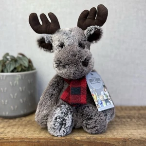 Jellycat Medium Bashful Alce con Sciarpa - Sciarpa a Quadri Rosso/Nero Woodland Alce - Foto 1 di 13