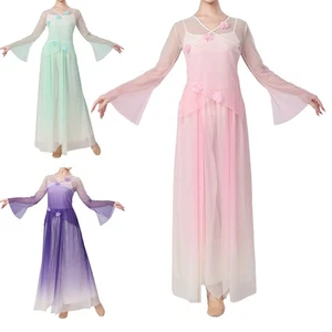 Damen Tanzkleidung Wettbewerbe Outfits ausgestellte Ärmel Kostüm Blumenkleid Tanz - Bild 1 von 47