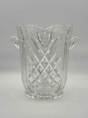 Jarrón estilo cristal corte vintage cuenco borde festoneado patrón diamante 8,25" Foto 1 de 4