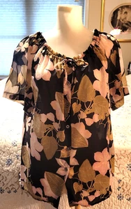 Vintage Vera Neumann Opaque Chiffon Drawstring Neckline Button Up Blouse Size 16 - Picture 1 of 5