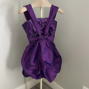 Vtg 80’s 90’s Jessica McClintock Gunne Sax Bubble Mini Dress 3 Sequins purple - Picture 1 of 7