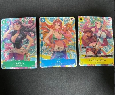 ONE PIECE Heroines Nico Robin Nami Jewelry Bonney P-111~113 Event Promo Card Set - Image 1 of 2