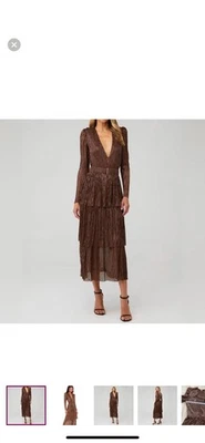 Sabina Musayev Carry Maxi Dress Long Sleeve Tiered Formal Metallic Bronze Size S - Image 1 of 4