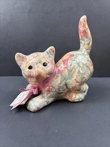 Porcelain Patchwork Cat Kitty by Joan Baker Designs Floral Design With Tag - Bild 1 von 8